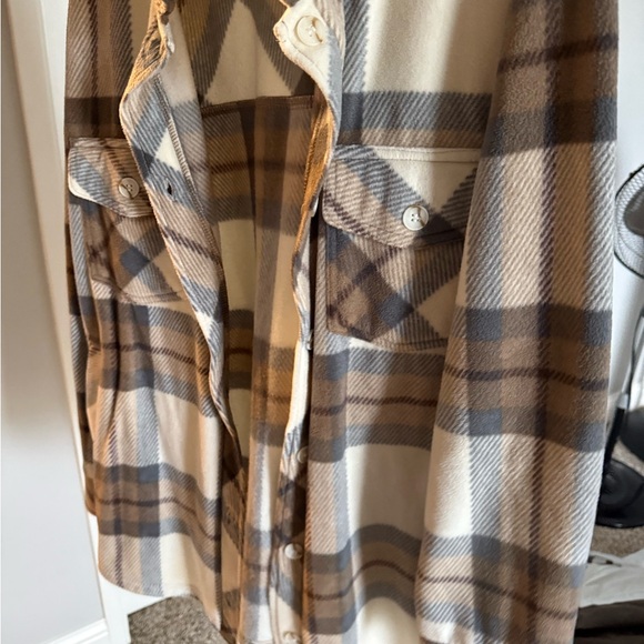 Thread & Supply Cream and Brown Plaid Overshirt - Picture 7 of 7